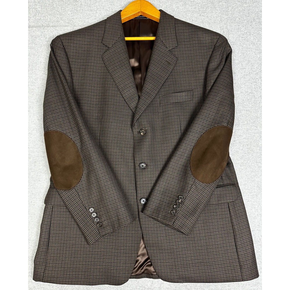 Ralph Lauren Blazer 44R Brown Houndstooth Elbow Patches Wool Sport Coart‎